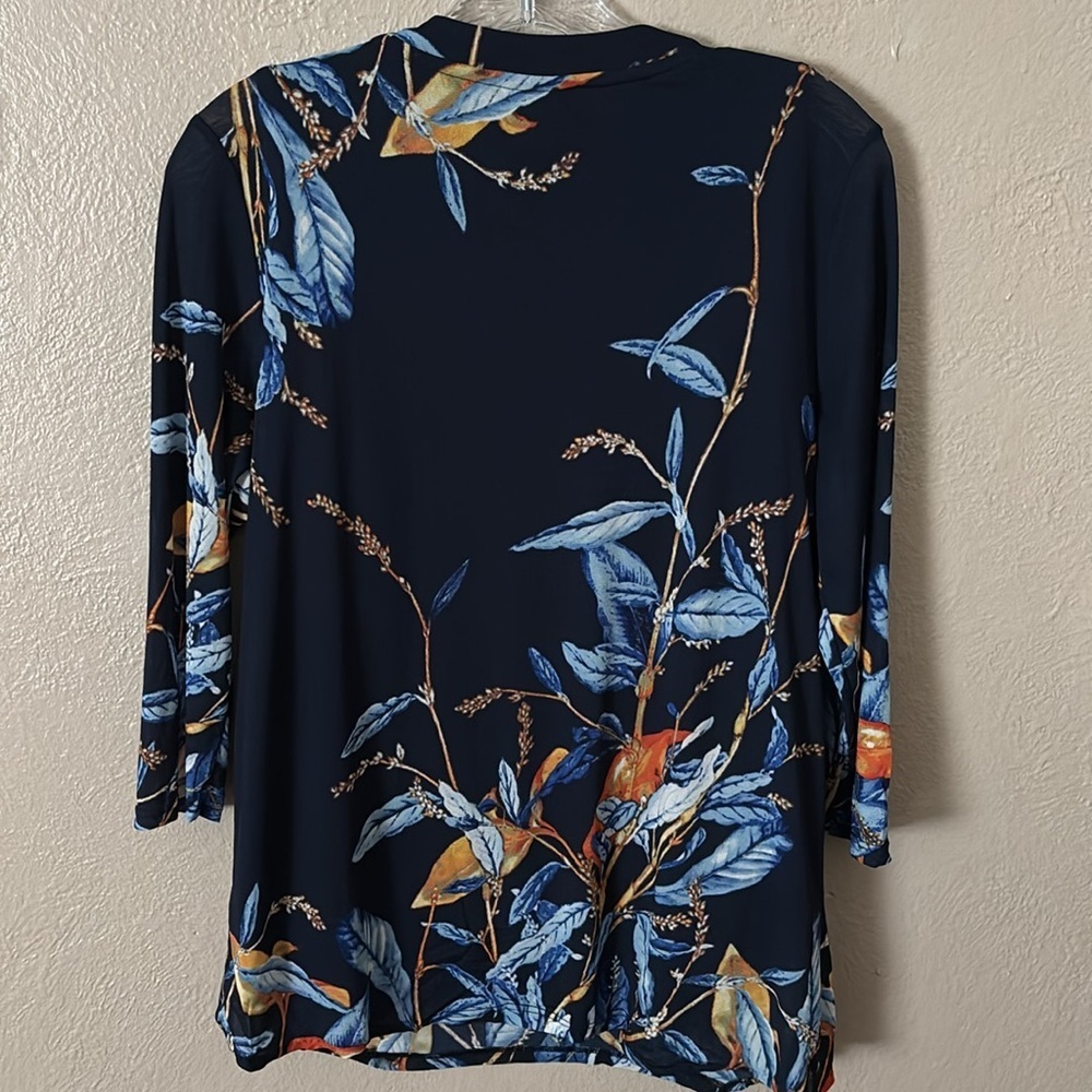 CHICOS Womens Knit Top 3/4 Sleeve Blue/Yellow Lace-Up, Medium, Chicos Size 1 - Picture 5 of 6